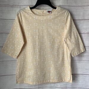 Suika Peach and White Floral Blouse Elbow Sleeves Japanese Shirt Size Large